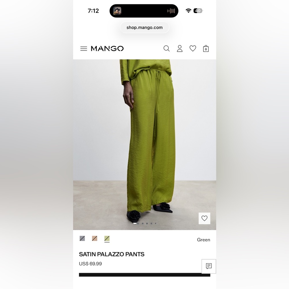 Mango Lime Satin Wide-Leg Trousers